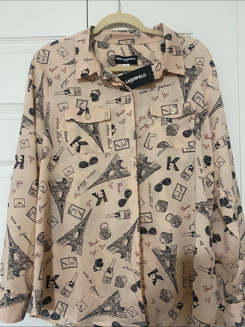 Karl Lagerfeld Blush Paris Sketch Button-Front Shirt